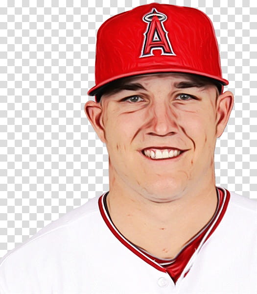Watercolor, Paint, Wet Ink, Mike Trout, Baseball, Baseball Cap, Mlb, Baseball Player transparent background PNG clipart