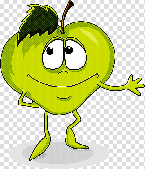 green cartoon fruit yellow leaf, Smile, Apple, Plant, Happy, Tree, Food, Malus transparent background PNG clipart