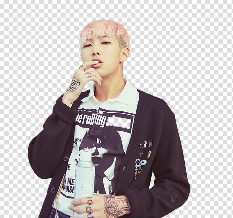 BTS , man in black cardigan with his finger on his lips transparent background PNG clipart