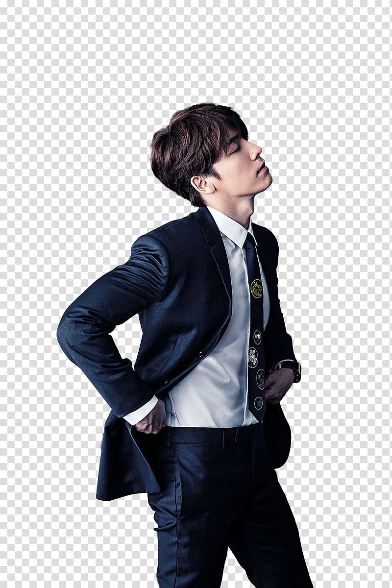 Super Junior DongHae n EunHyuk Men Uno P, Super Junior Lee Dong Hae wearing black suit with akimbo hands transparent background PNG clipart