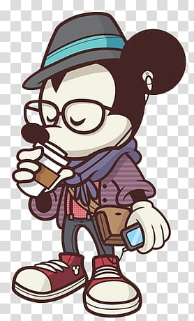 Brushes y Hipsters, Mickey Mouse standing while drinking cup illustration transparent background PNG clipart