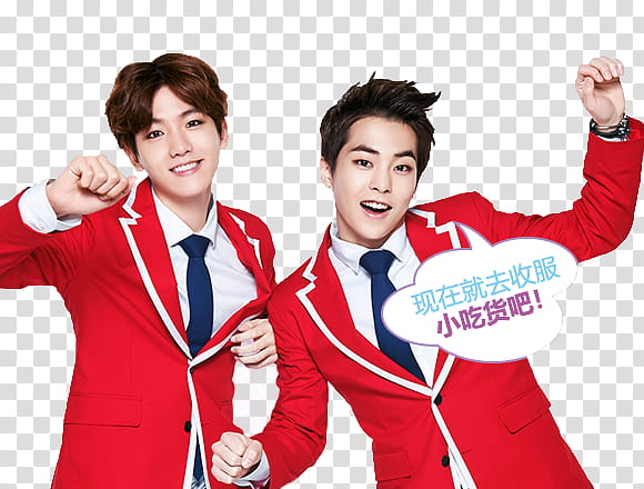 EXO KFC CHINA, two men wearing black suit jackets transparent background PNG clipart