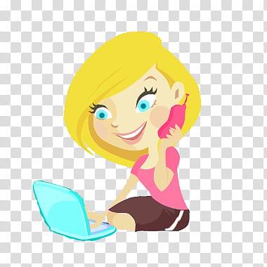 O Nenitas, woman talking on phone while using laptop computer transparent background PNG clipart