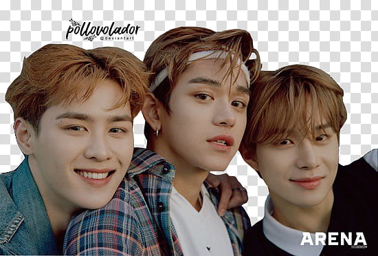 Kun Lucas Jungwoo Arena Homme, three men wearing assorted-color clothes transparent background PNG clipart