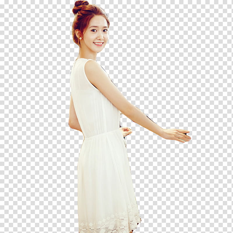 Yoona, smiling woman wearing white sleeveless dress transparent background PNG clipart
