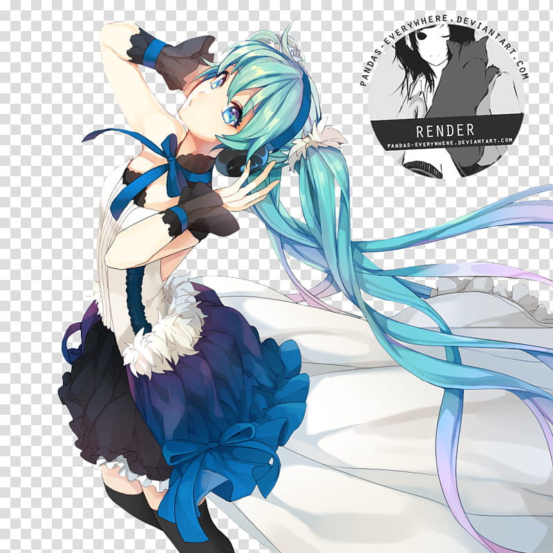 Render Hatsune Miku, teal haired female anime character transparent background PNG clipart