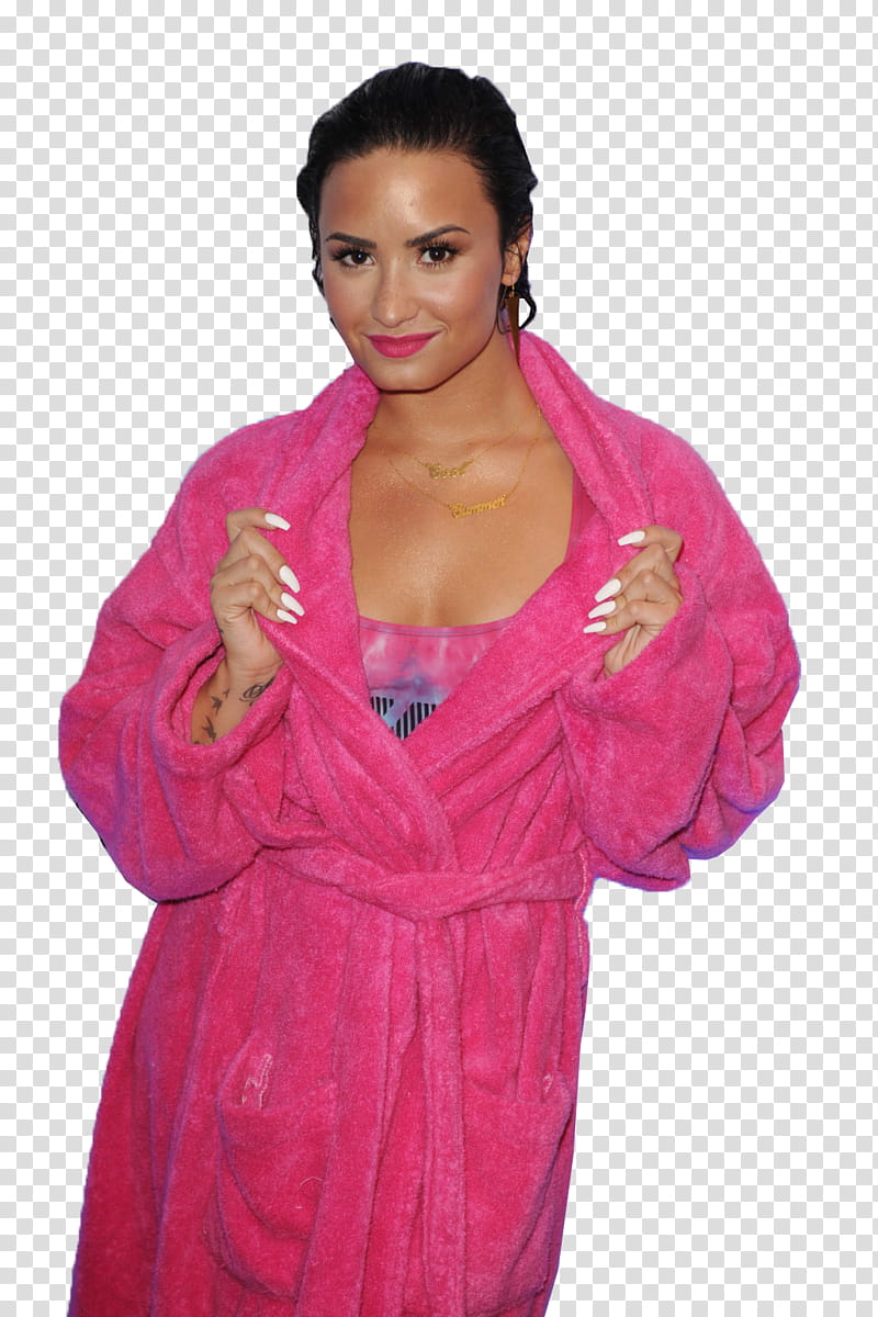 Demi Lovato, women's pink bathrobe close-up graphy transparent background PNG clipart
