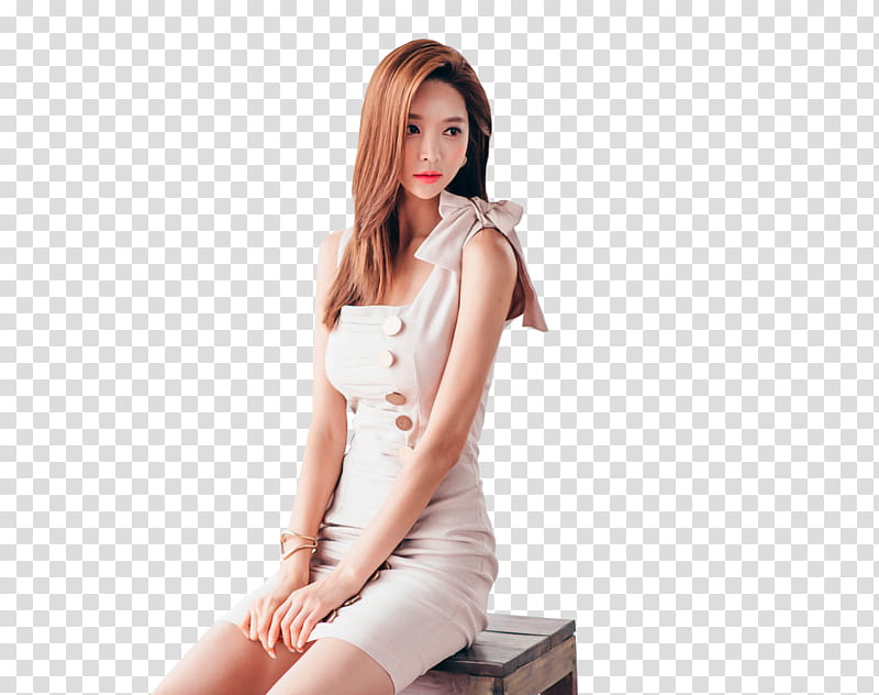 PARK SOO YEON, women sitting on brown board transparent background PNG clipart