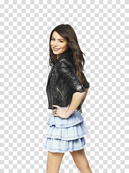 iCarly, woman wearing black leather jacket smiling transparent background PNG clipart
