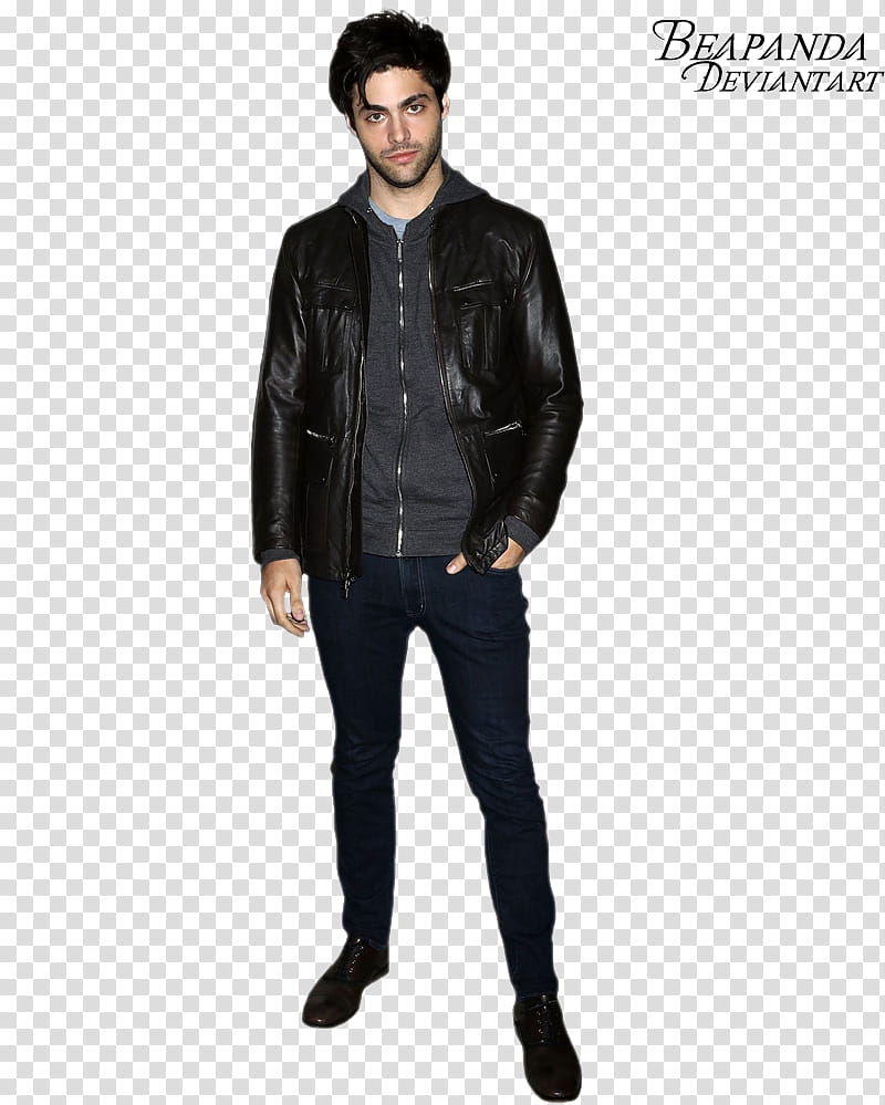 Matthew Daddario, man in black jacket putting his left hand inside his pocket transparent background PNG clipart