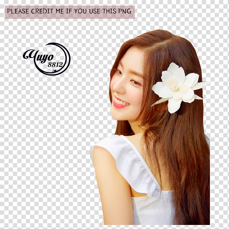 RED VELVET POWER UP, Red Velvet Irene smiling wearing wihte queen of the night flower transparent background PNG clipart