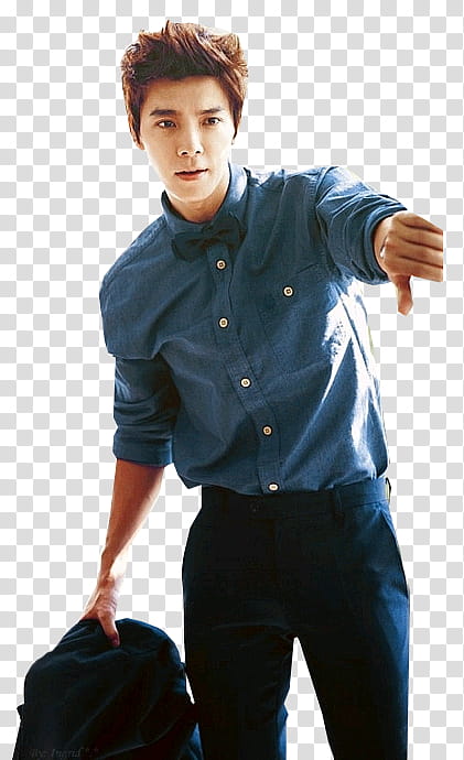 super junior, man wearing blue dress shirt transparent background PNG clipart