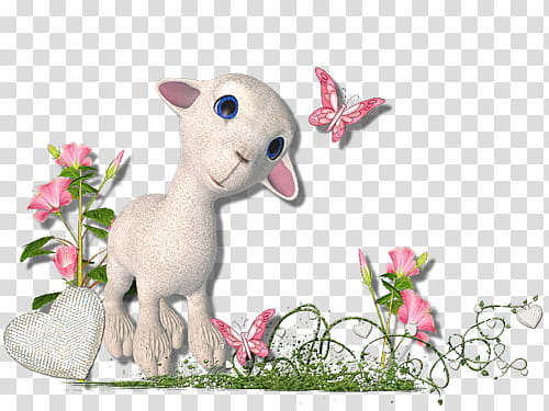 lamb with flowers and butterfly cartoon transparent background PNG clipart