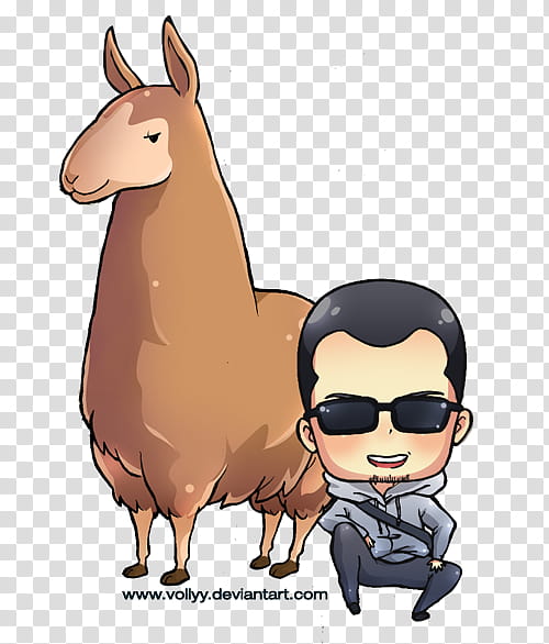 chibi llama art for me, man on front of llama graphic transparent background PNG clipart