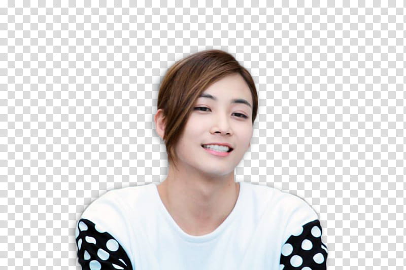 Seventeen Jeonghan, man in white and black polka-dot crew-neck shirt transparent background PNG clipart