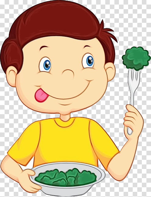 cartoon eating cheek child, Watercolor, Paint, Wet Ink, Cartoon, Junk Food, Leaf Vegetable, Smile transparent background PNG clipart