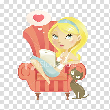 Munequitas, blonde haired woman sitting on armchair transparent background PNG clipart