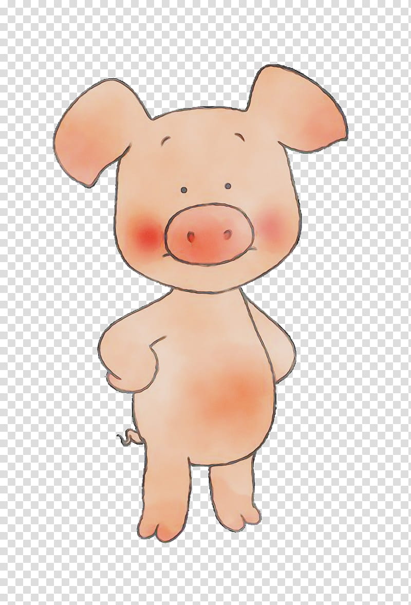 cartoon domestic pig suidae pink nose, Watercolor, Paint, Wet Ink, Cartoon, Snout, Live, Animation transparent background PNG clipart