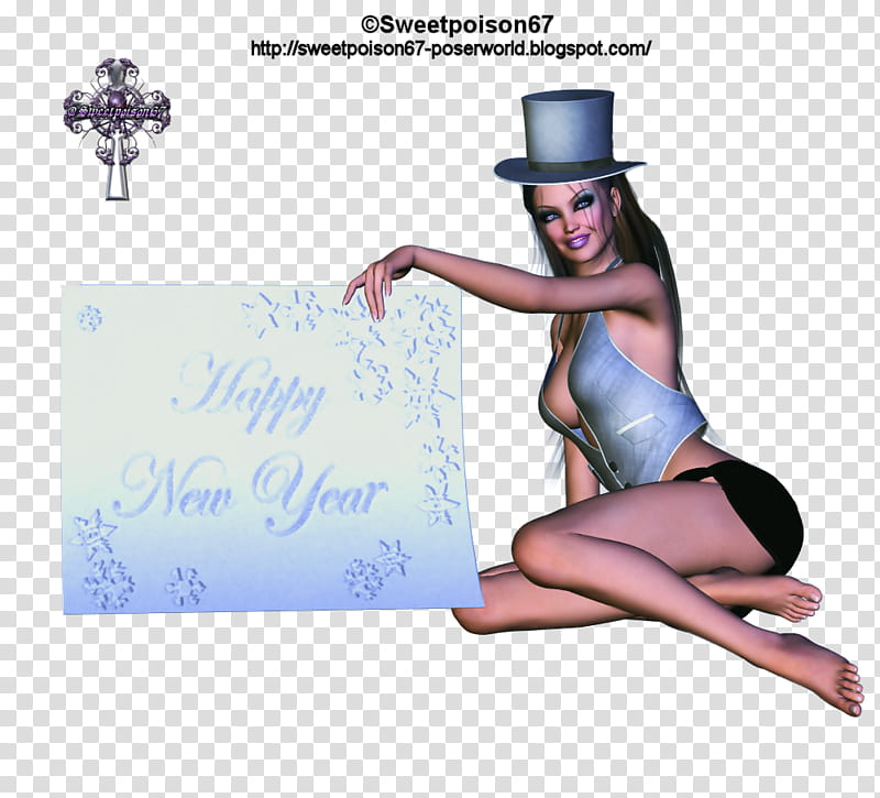 New Year, D of a girl holding a Happy New Year sign transparent background PNG clipart