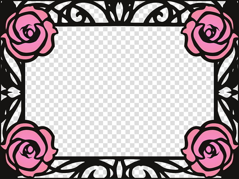 black, white, and pink floral border transparent background PNG clipart