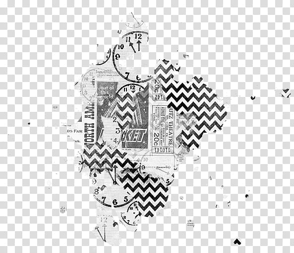 Visual Chaos V, white and black map with chevron pattern and clock illustration transparent background PNG clipart