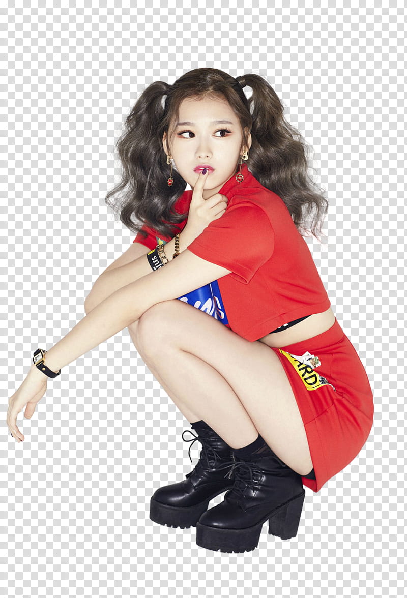 Twice OOH AHH teaser , woman in red crop top transparent background PNG clipart