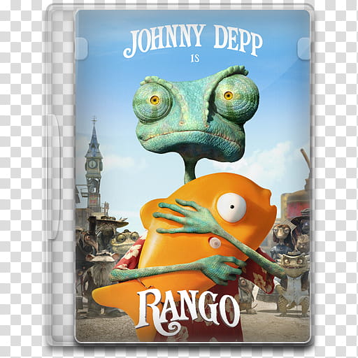 Movie Icon , Rango, Johnny Depp is Rango DVD case transparent background PNG clipart