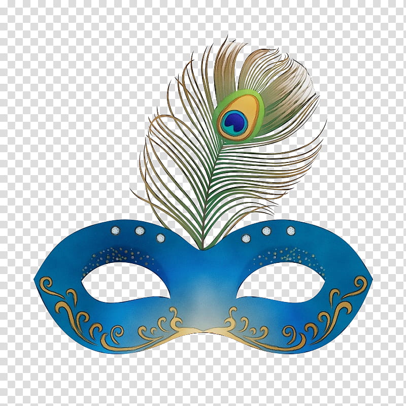 Watercolor, Paint, Wet Ink, Mask, Feather, Blue, Masque, Costume transparent background PNG clipart