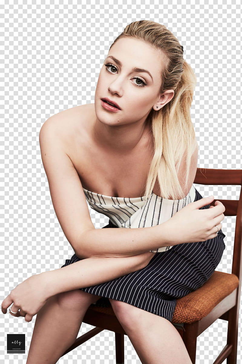  LILI REINHART, woman sitting on chair transparent background PNG clipart