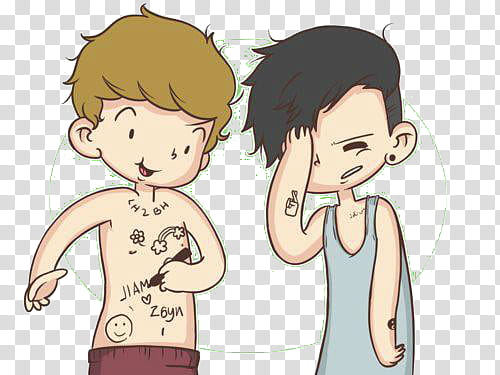 boy drawing on his belly beside boy with right arm touching his forehead illustration transparent background PNG clipart