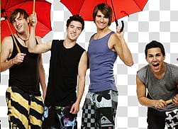 Big Time Rush, four men wearing assorted tank tops transparent background PNG clipart