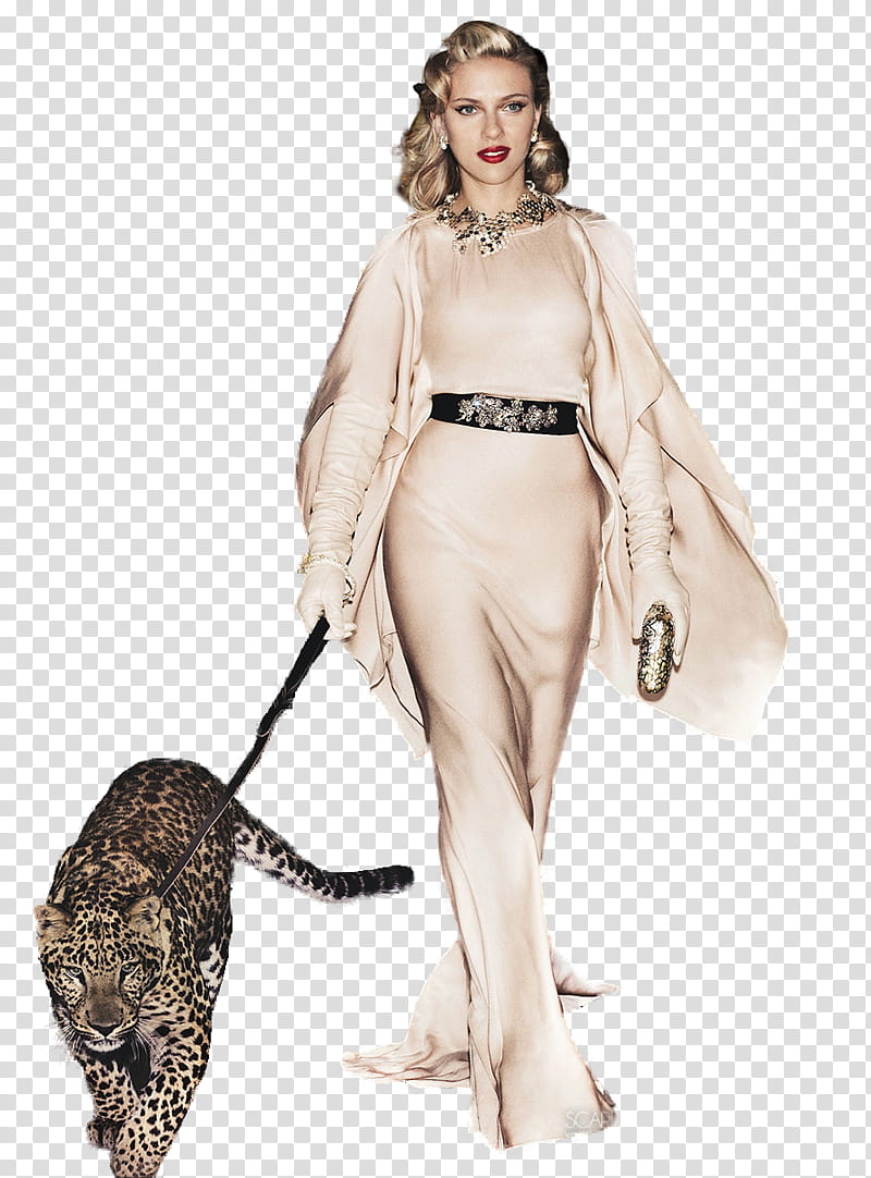 Scarlett Johansson, standing Scarlet Johansson beside leopard transparent background PNG clipart