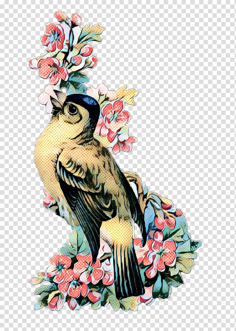 pop art retro vintage, Floral Design, Beak, Bird, Plant, Parrot, Flower transparent background PNG clipart