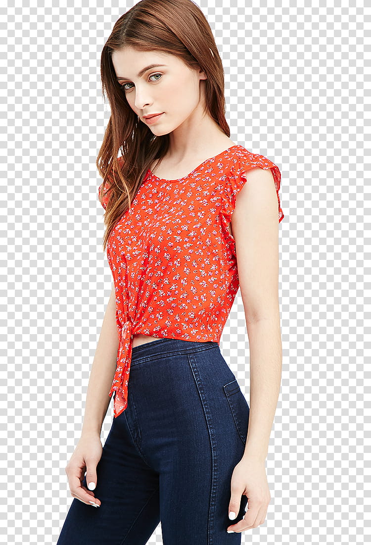 model , women's red shirt transparent background PNG clipart