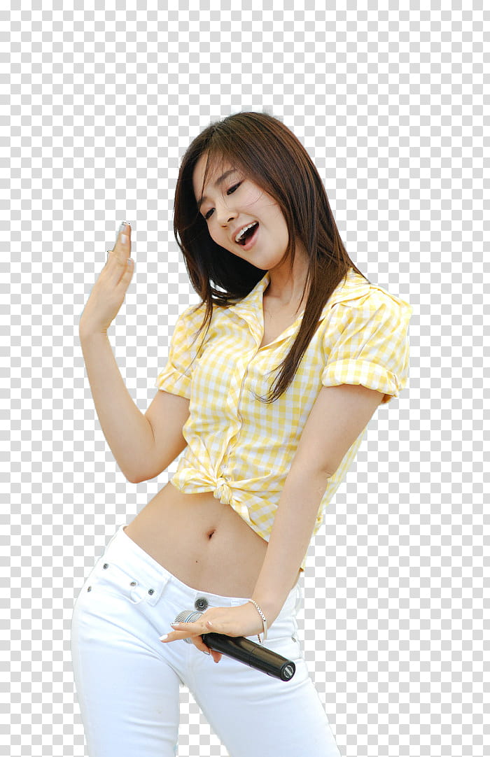 SNSD GEE LIVE  RENDER, woman wearing yellow dress shirt with white pants transparent background PNG clipart