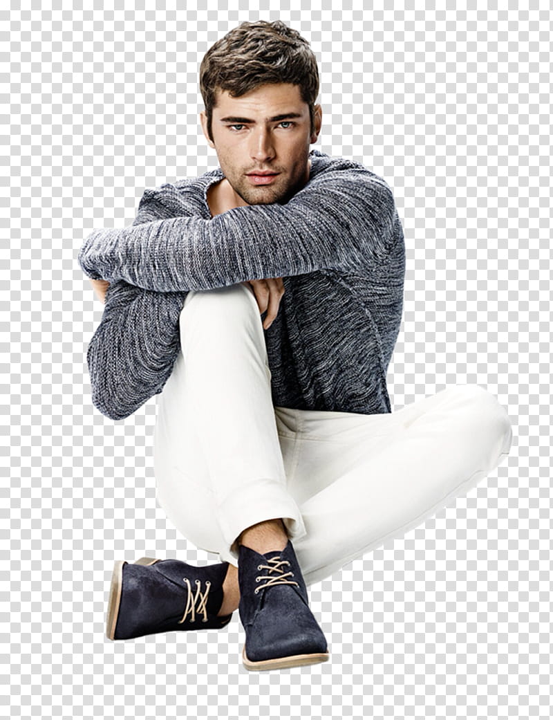 Male Model s, man sitting with arms on knee transparent background PNG clipart