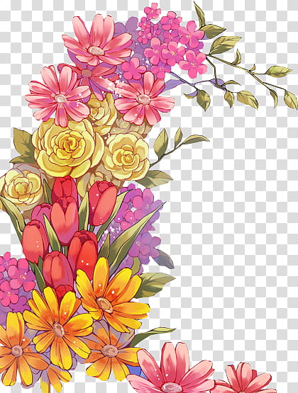 The scent of spring, pink and yellow animated flower transparent background PNG clipart