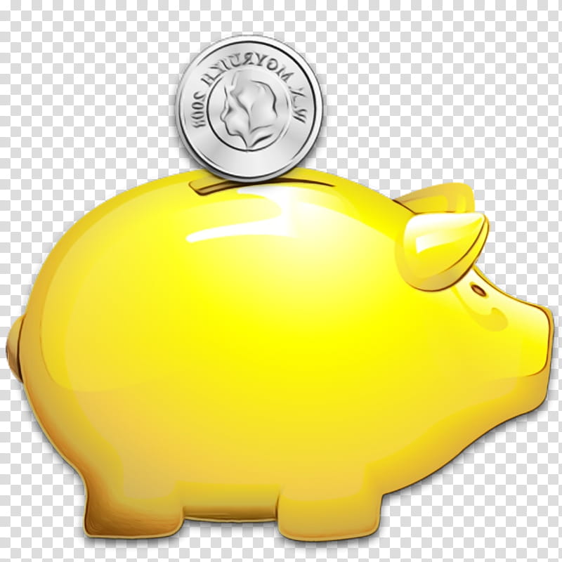 Piggy bank, Watercolor, Paint, Wet Ink, Yellow, Saving, Money Handling, Material Property transparent background PNG clipart