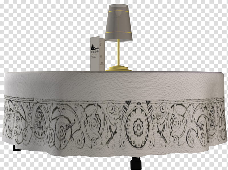 table and lamp , white floral tablecloth transparent background PNG clipart