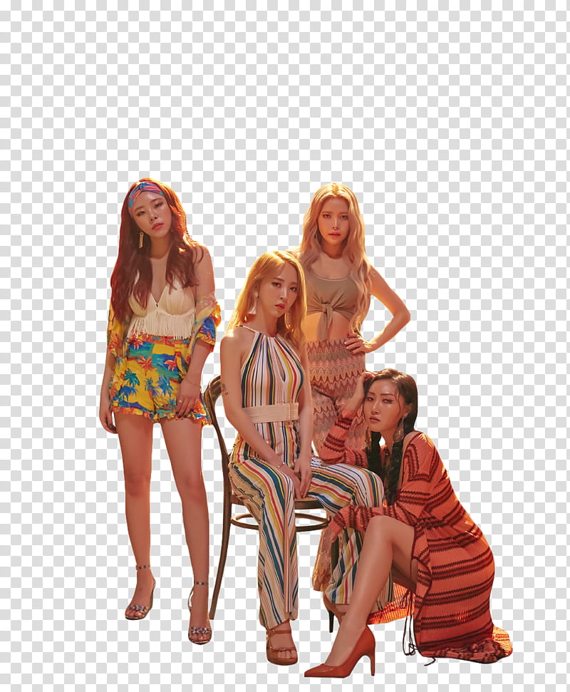 MAMAMOO RED MOON PT , woman sitting in chair beside three women transparent background PNG clipart