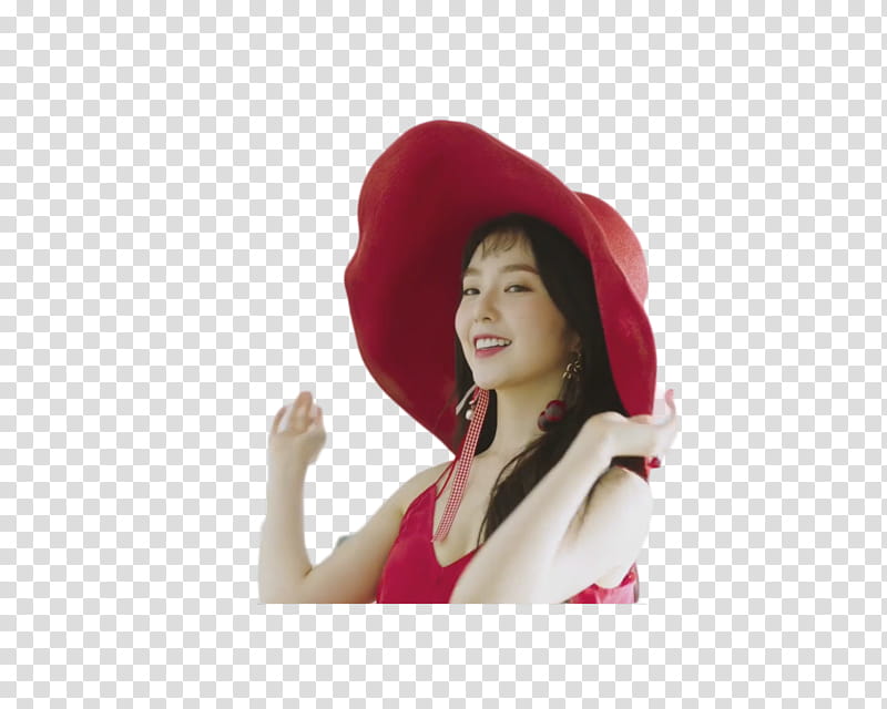 RENDER  S RED VELVET, woman wearing red sun hat transparent background PNG clipart