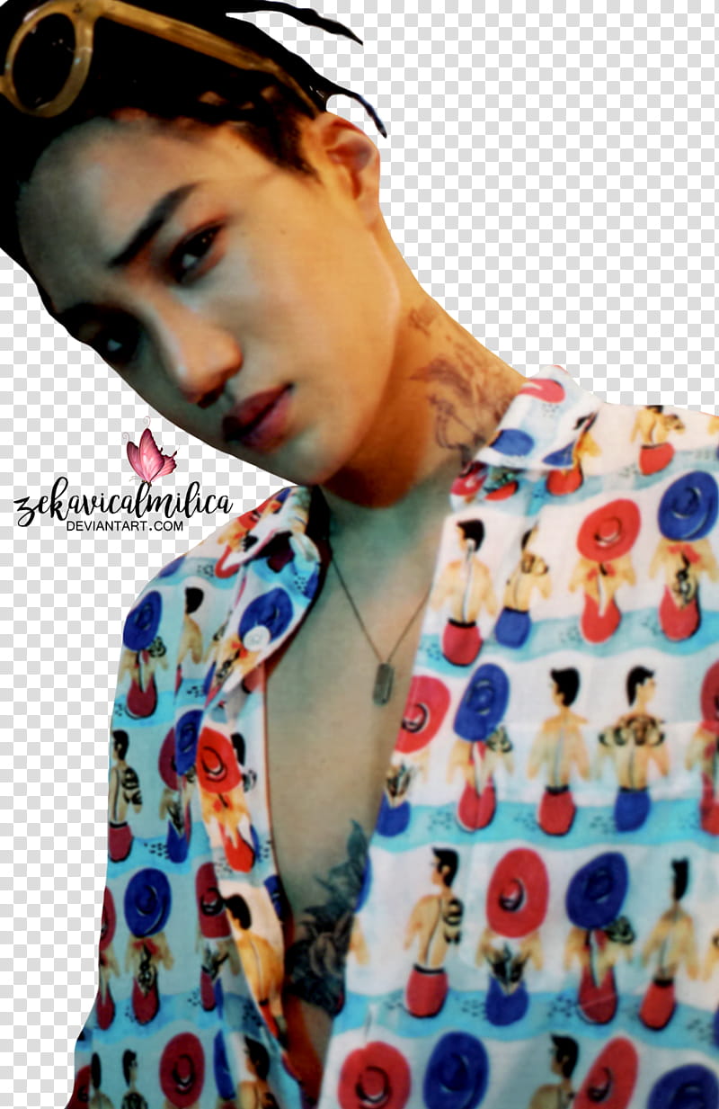 EXO Kai The War, man wearing red and multicolored button-up top transparent background PNG clipart