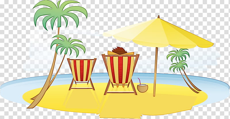 Summer Palm Tree, Yellow, Vacation, Cartoon, Summer
, Table, Arecales, Shade transparent background PNG clipart