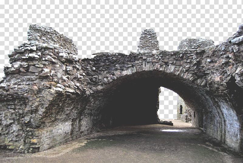 Castle Tunnel Ruin, grayscale of concrete pathway transparent background PNG clipart
