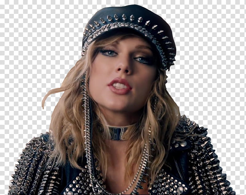 Taylor Swift, Taylor Swift wearing studded black leather cap transparent background PNG clipart