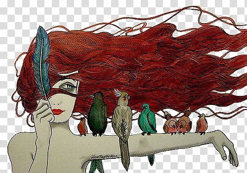 Girls, woman with birds on hand painting transparent background PNG clipart