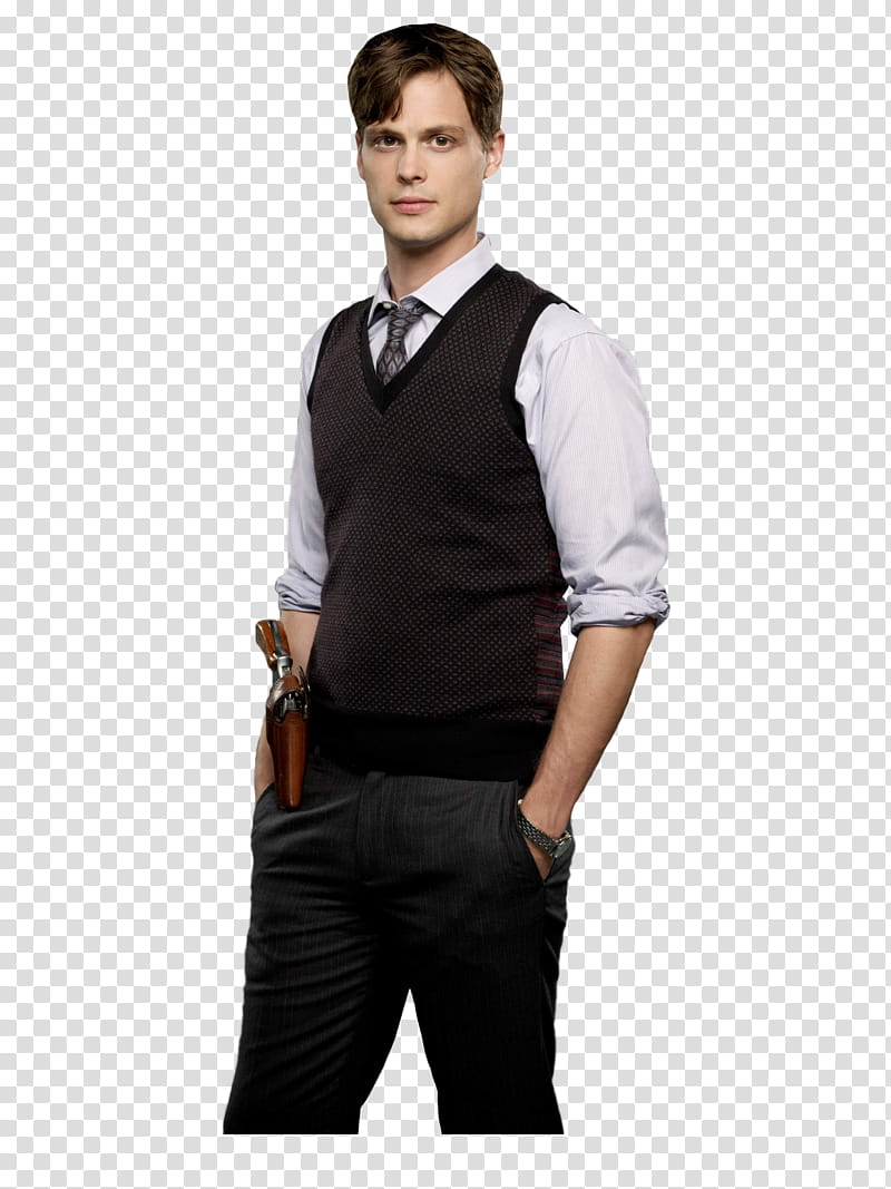 Matthew Gray Gubler Spencer Reid, man in black vest and gray pants transparent background PNG clipart