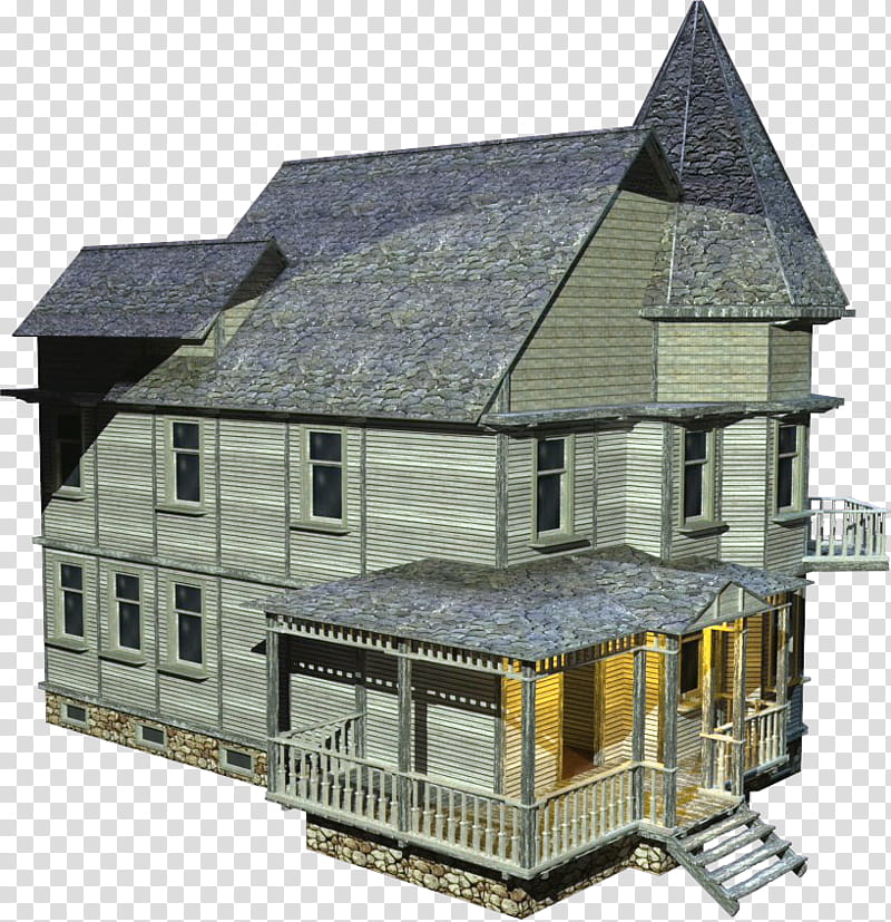 Country House II, gray and brown wooden house illustration transparent background PNG clipart