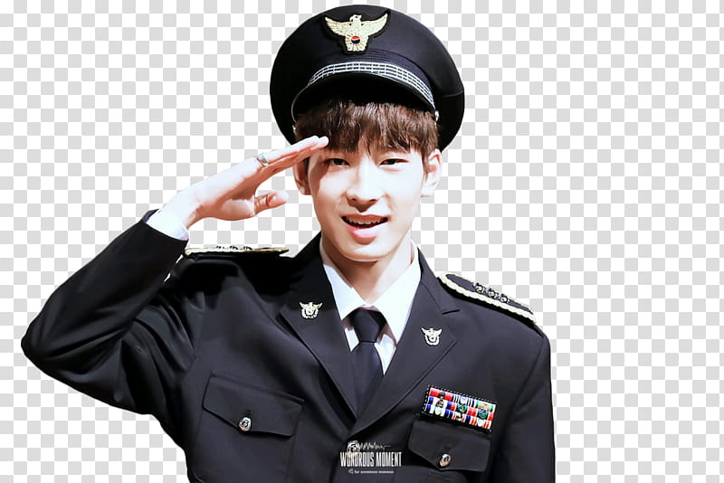 Wonwoo WSSSXX, man saluting wearing officer uniform transparent background PNG clipart