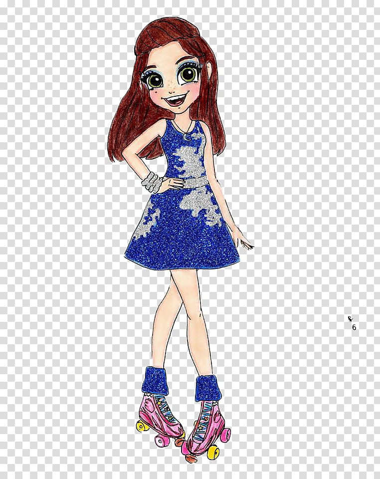 girl wearing roller skates smiling with right arm akimbo transparent background PNG clipart